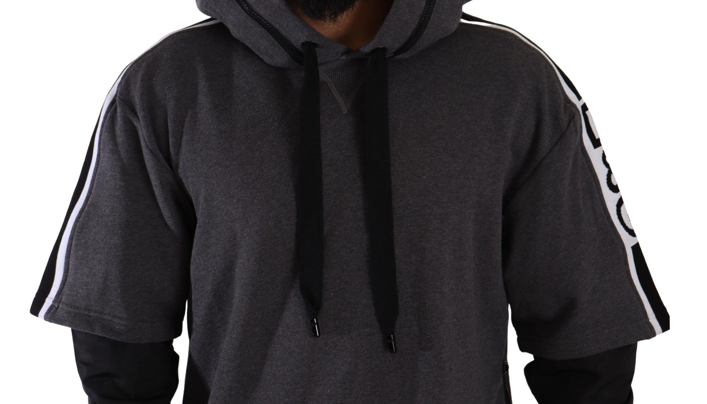 Dolce & Gabbana Gray Black Cotton Hooded #DGMILLENNIALS Sweater Dolce & Gabbana