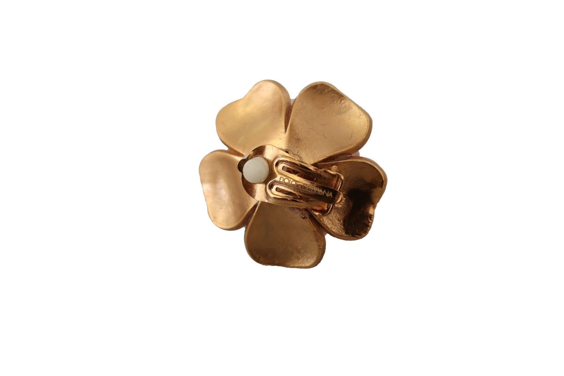 Dolce & Gabbana Gold Tone Maxi Faux Pearl Floral Clip-on Jewelry Earrings Dolce & Gabbana