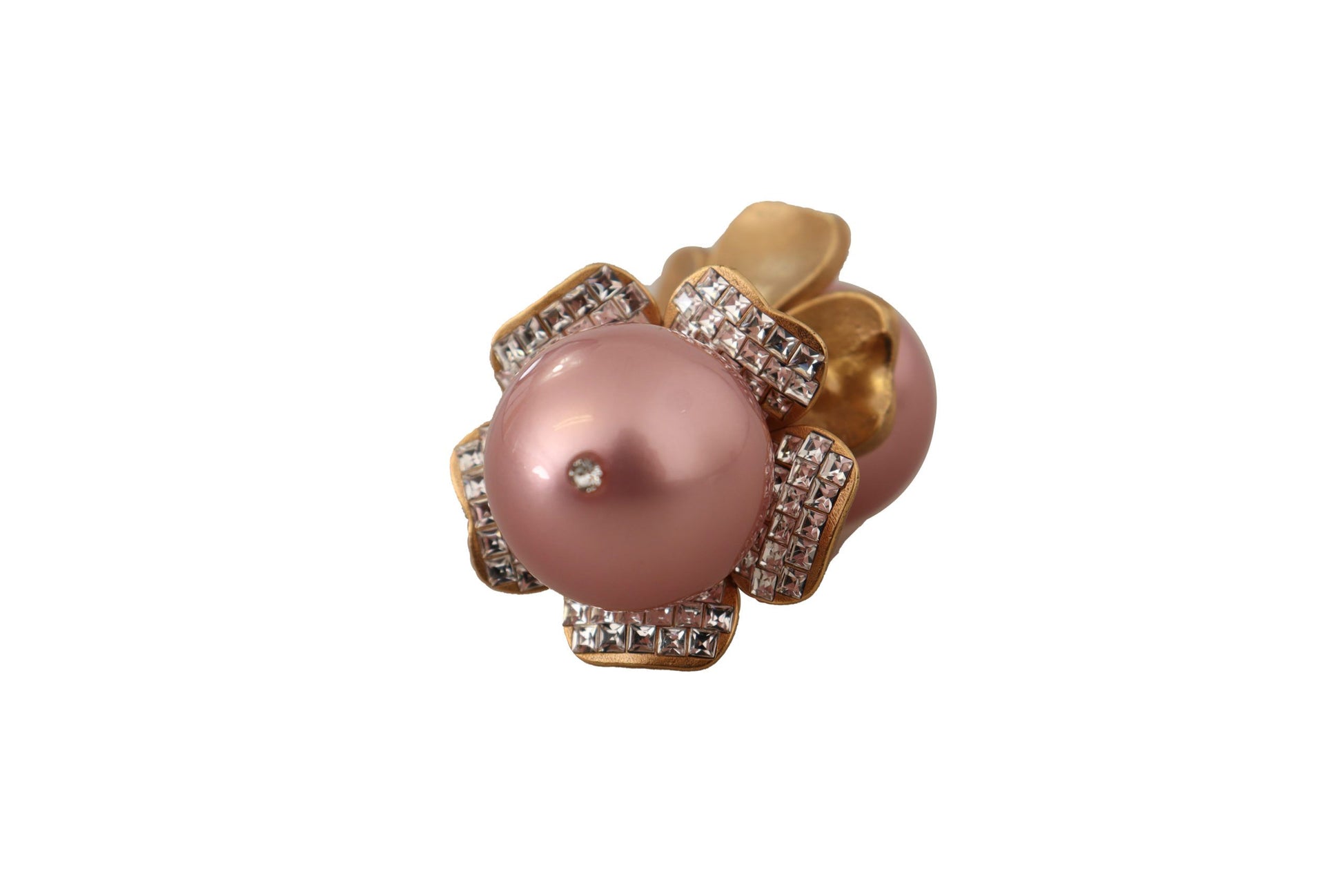 Dolce & Gabbana Gold Tone Maxi Faux Pearl Floral Clip-on Jewelry Earrings Dolce & Gabbana