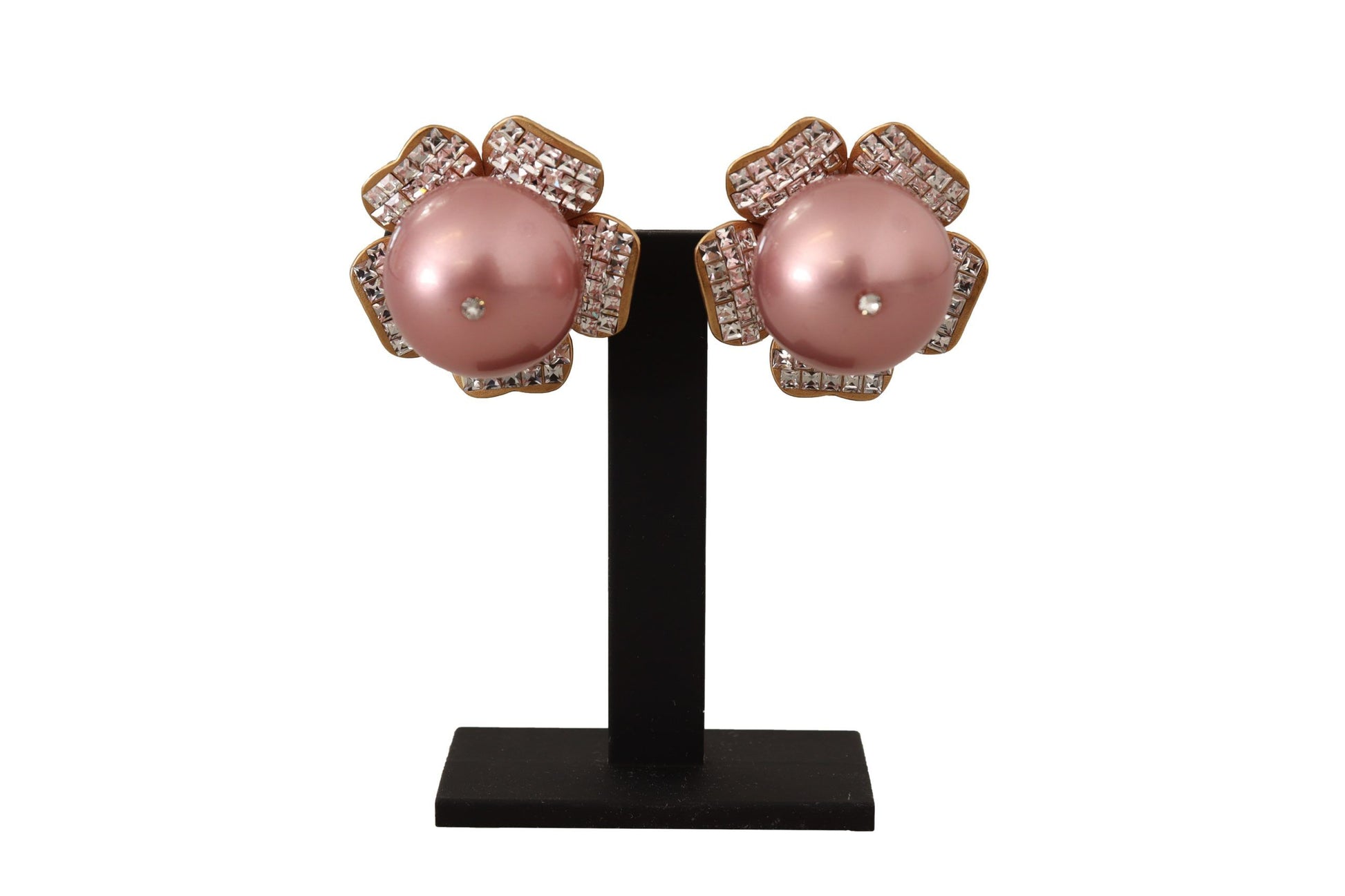 Dolce & Gabbana Gold Tone Maxi Faux Pearl Floral Clip-on Jewelry Earrings Dolce & Gabbana