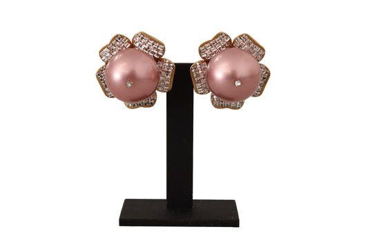 Dolce & Gabbana Gold Tone Maxi Faux Pearl Floral Clip-on Jewelry Earrings Dolce & Gabbana