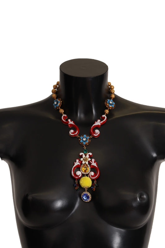 Dolce & Gabbana Gold Brass Carretto Sicily Statement Crystal Chain Necklace Dolce & Gabbana