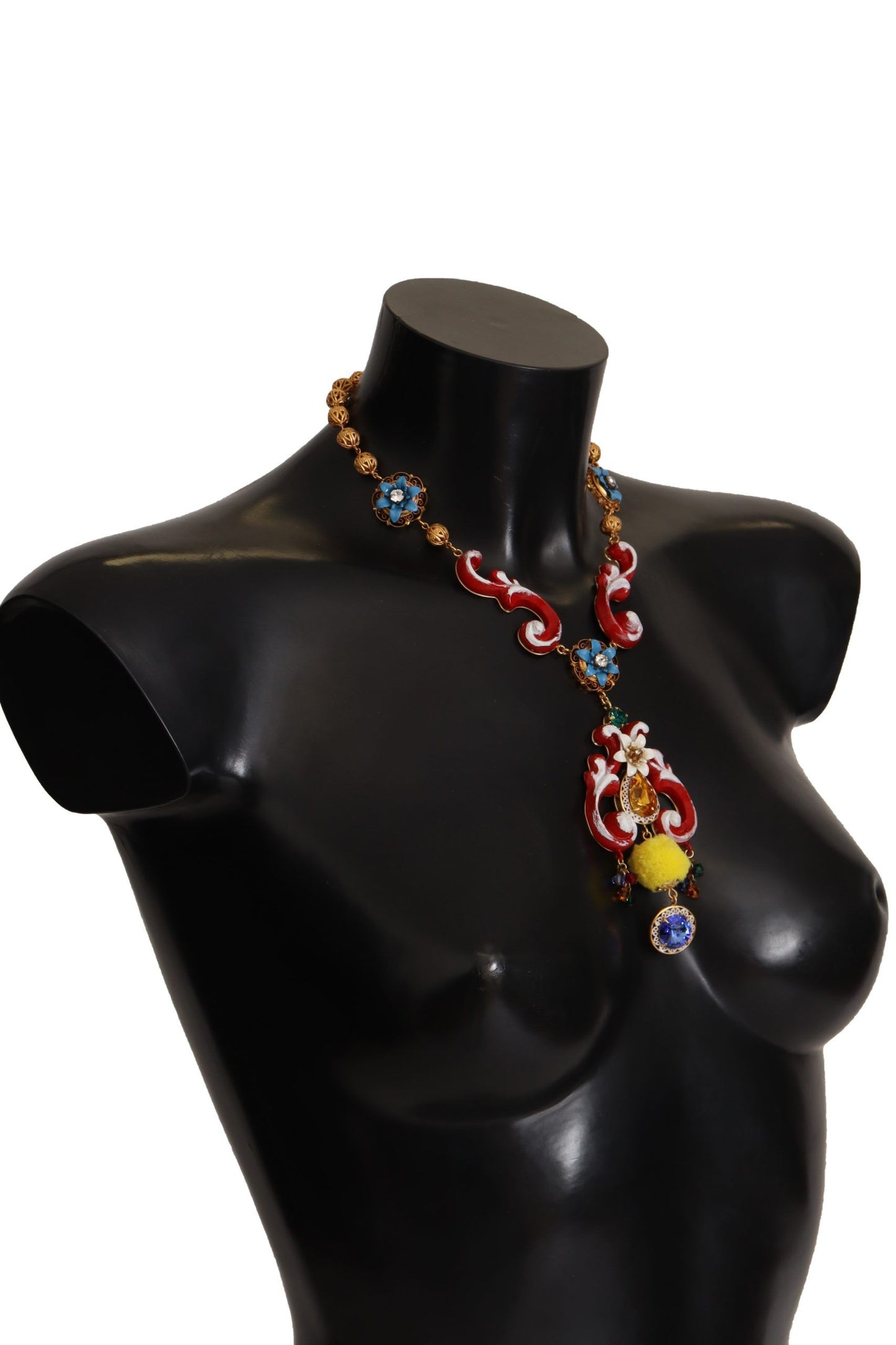 Dolce & Gabbana Gold Brass Carretto Sicily Statement Crystal Chain Necklace Dolce & Gabbana