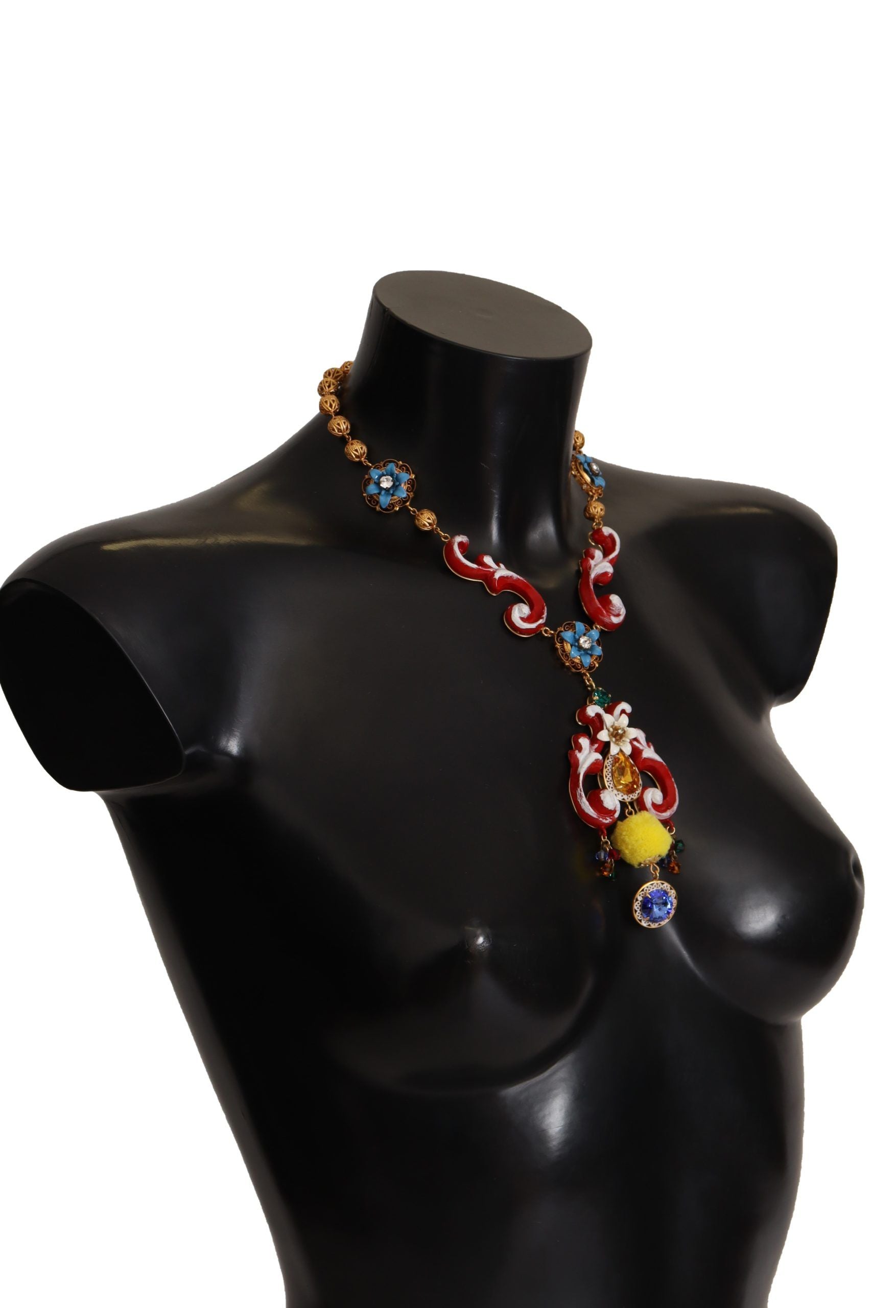 Dolce & Gabbana Gold Brass Carretto Sicily Statement Crystal Chain Necklace Dolce & Gabbana