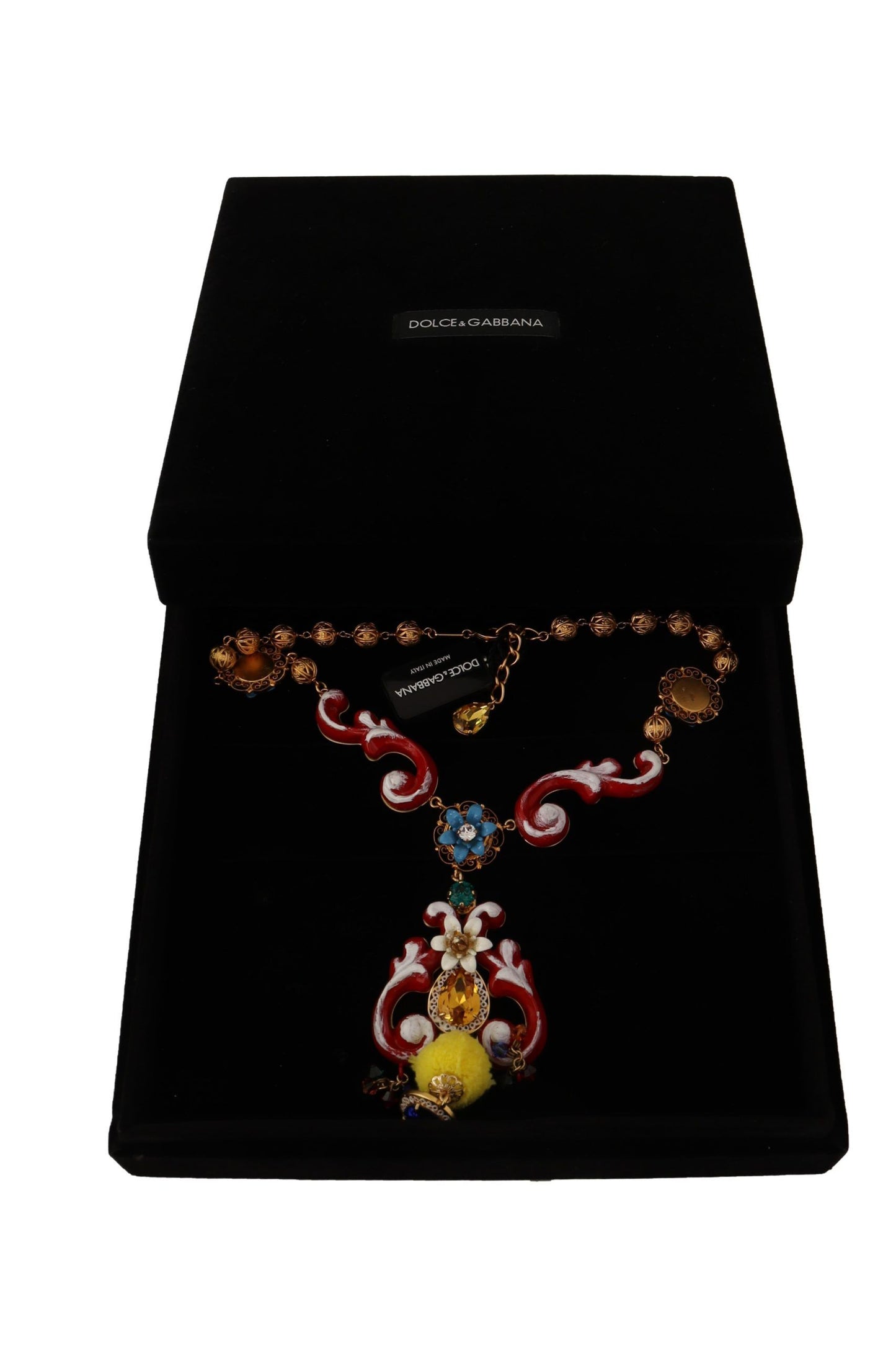 Dolce & Gabbana Gold Brass Carretto Sicily Statement Crystal Chain Necklace Dolce & Gabbana