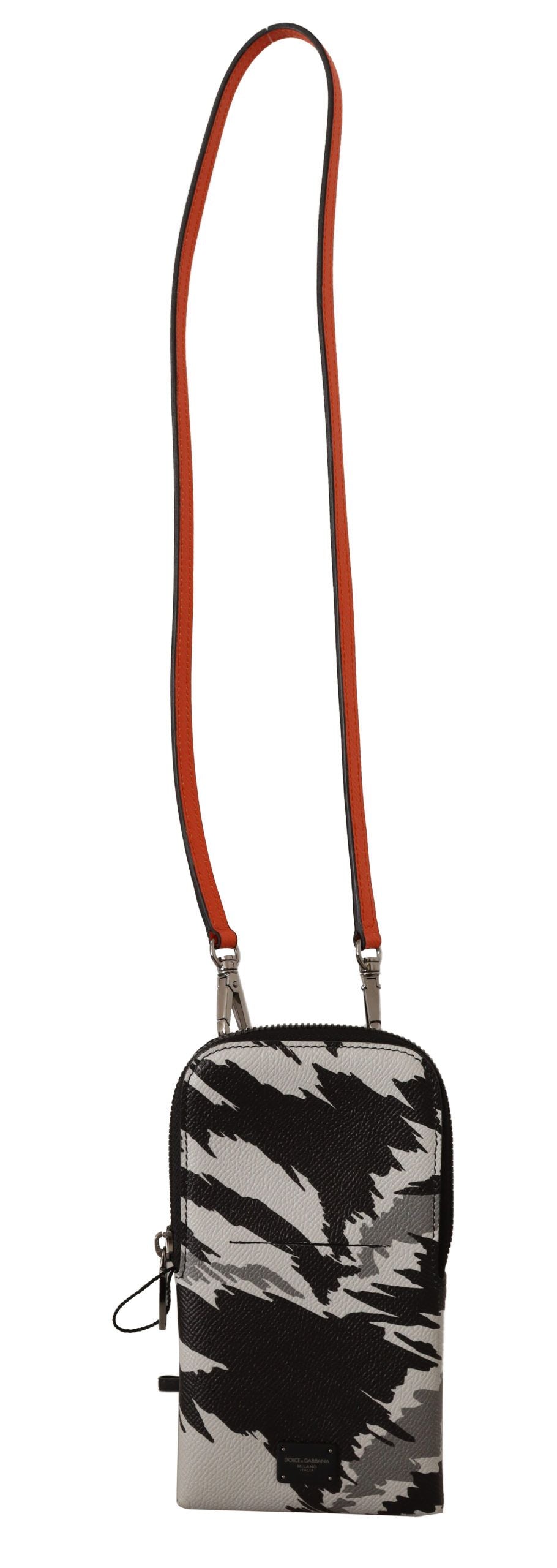 Dolce & Gabbana Gray Leather Cross Body Neck Strap Card Pocket Wallet Dolce & Gabbana