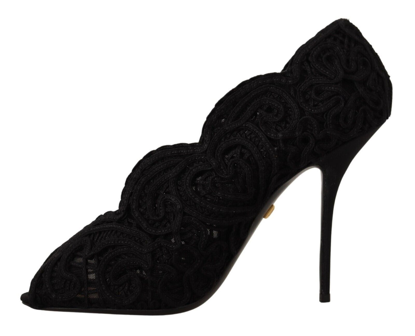 Dolce & Gabbana Black Cordonetto Ricamo Pump Open Toe Shoes Dolce & Gabbana