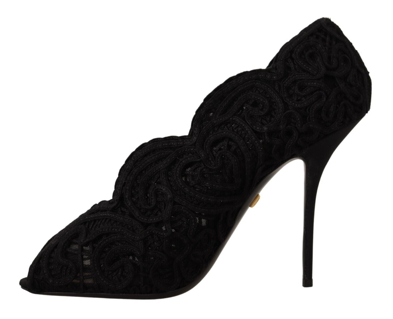 Dolce & Gabbana Black Cordonetto Ricamo Pump Open Toe Shoes Dolce & Gabbana