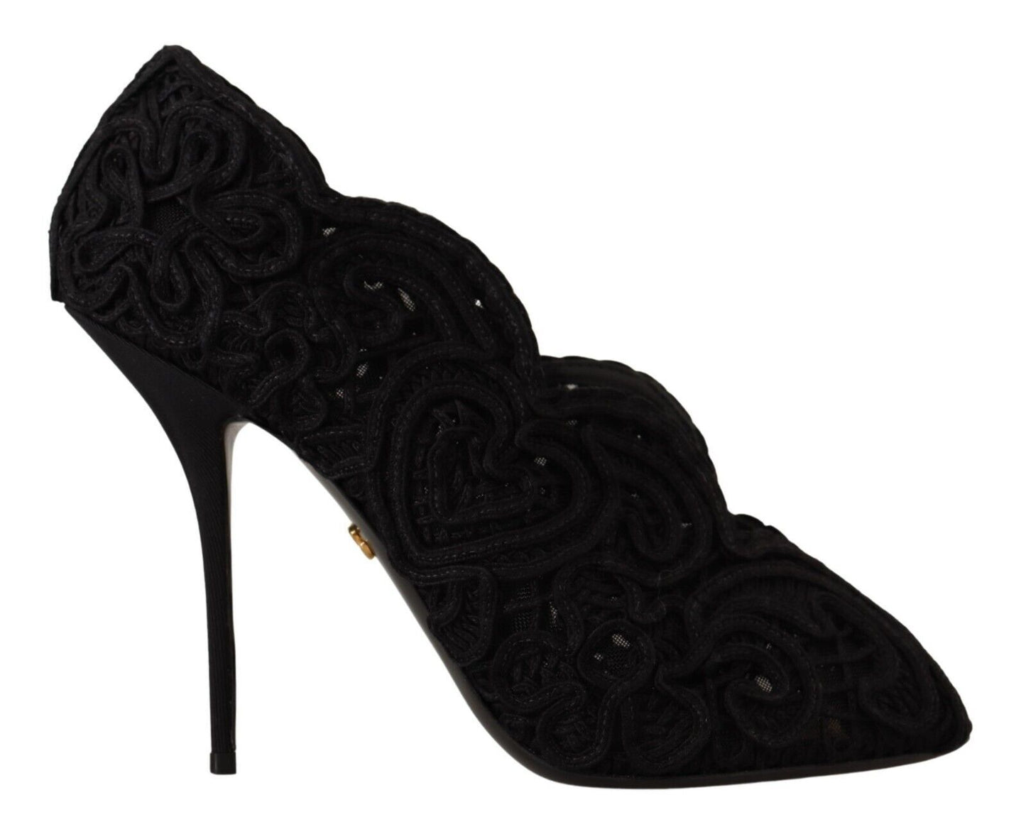 Dolce & Gabbana Black Cordonetto Ricamo Pump Open Toe Shoes Dolce & Gabbana