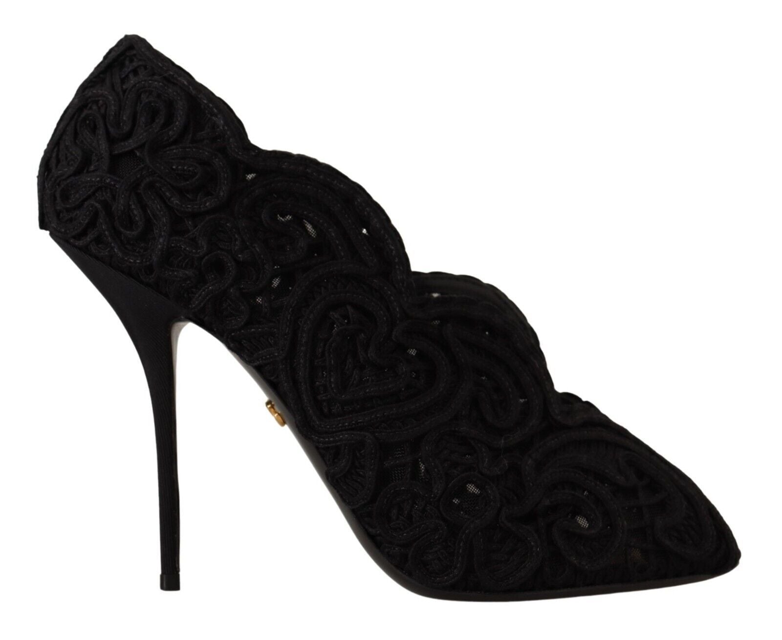 Dolce & Gabbana Black Cordonetto Ricamo Pump Open Toe Shoes Dolce & Gabbana