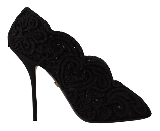 Dolce & Gabbana Black Cordonetto Ricamo Pump Open Toe Shoes Dolce & Gabbana