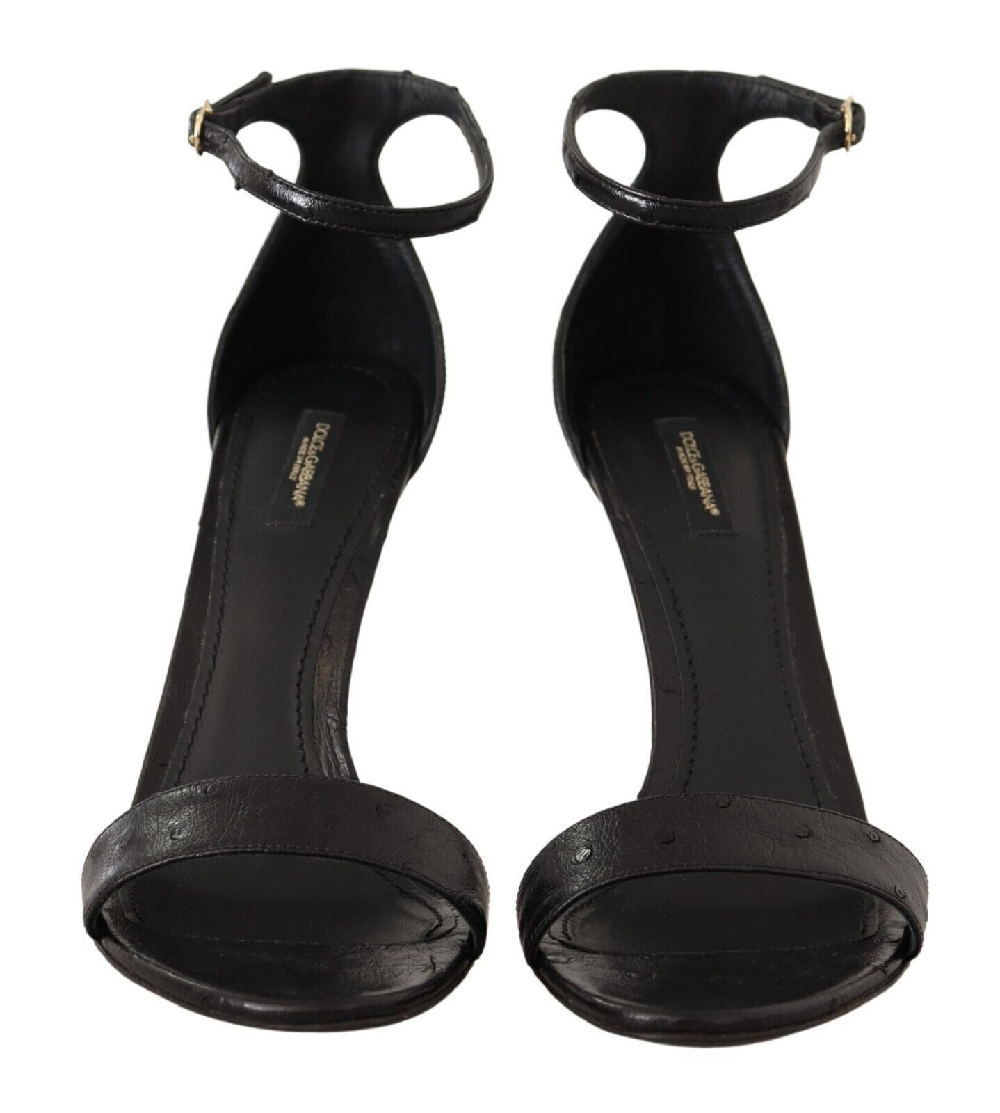 Dolce & Gabbana Black Ostrich Ankle Strap Heels Sandals Shoes Dolce & Gabbana