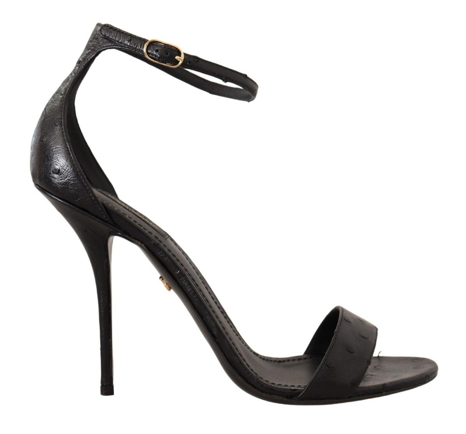 Dolce & Gabbana Black Ostrich Ankle Strap Heels Sandals Shoes Dolce & Gabbana