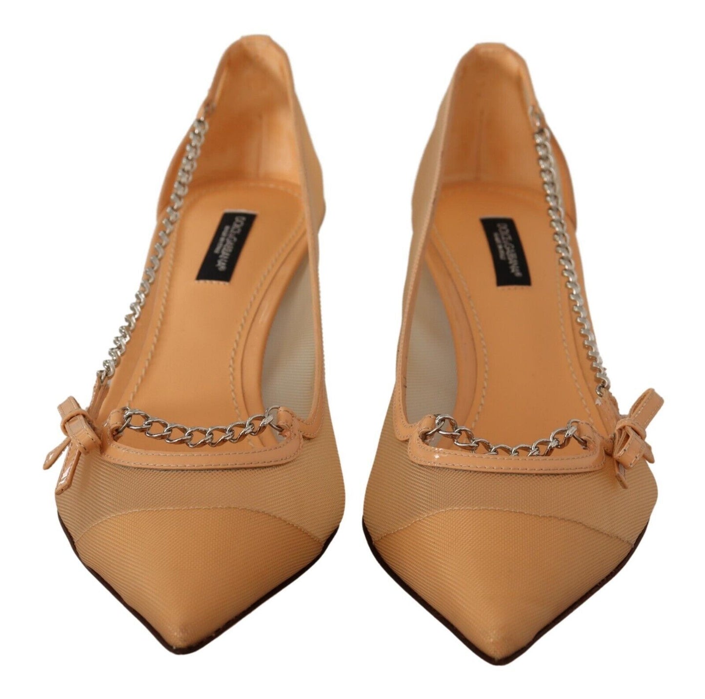 Dolce & Gabbana Peach Mesh Leather Chains Heels Pumps Shoes Dolce & Gabbana