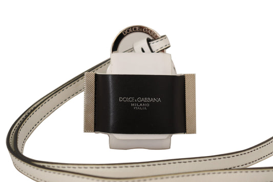 Dolce & Gabbana White Black Leather Strap Silver Metal Logo Airpods Case Dolce & Gabbana