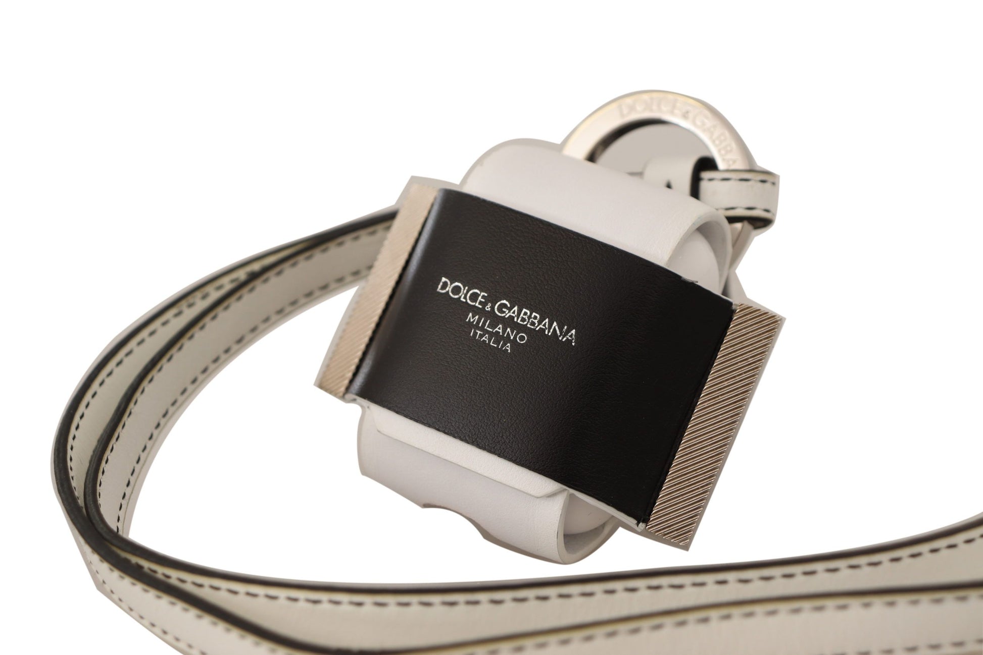 Dolce & Gabbana White Black Leather Strap Silver Metal Logo Airpods Case Dolce & Gabbana