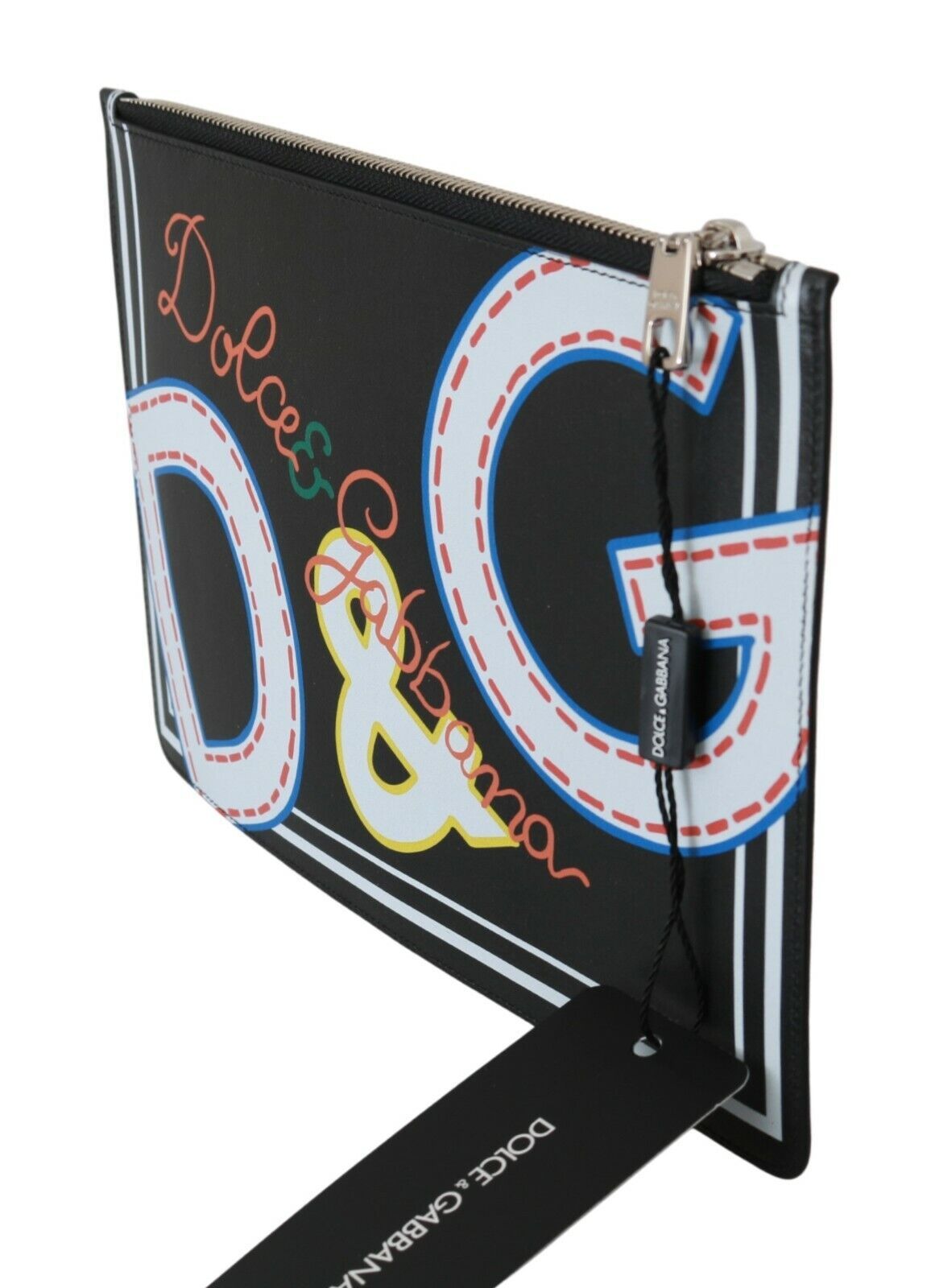 Dolce & Gabbana Black DG Print Mens Zipper Coin Purse Leather Wallet Dolce & Gabbana