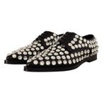 Dolce & Gabbana Black Leather Crystals Lace Up Formal Shoes