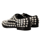 Dolce & Gabbana Black Leather Crystals Lace Up Formal Shoes