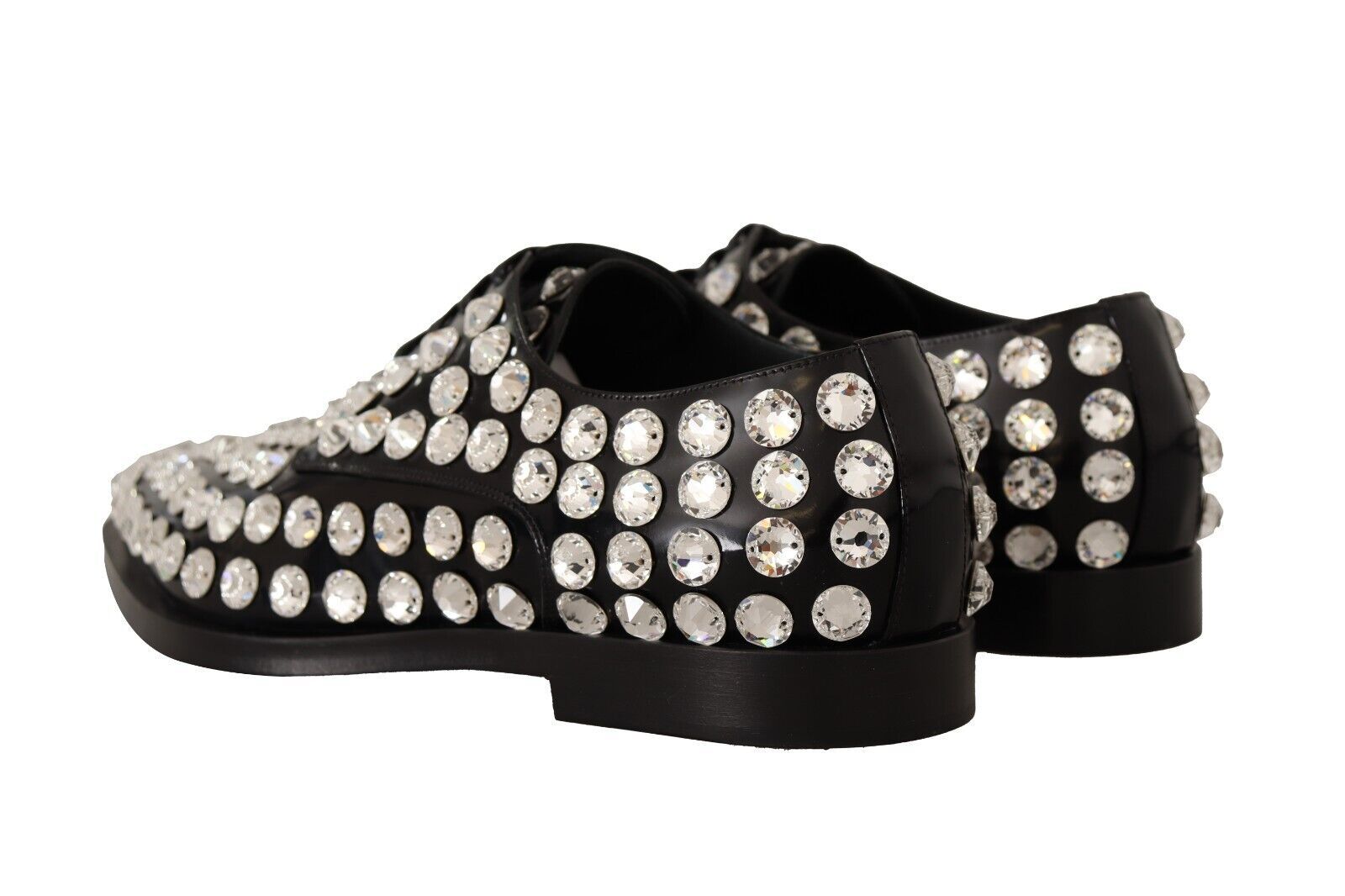 Dolce & Gabbana Black Leather Crystals Lace Up Formal Shoes Dolce & Gabbana