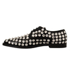 Dolce & Gabbana Black Leather Crystals Lace Up Formal Shoes