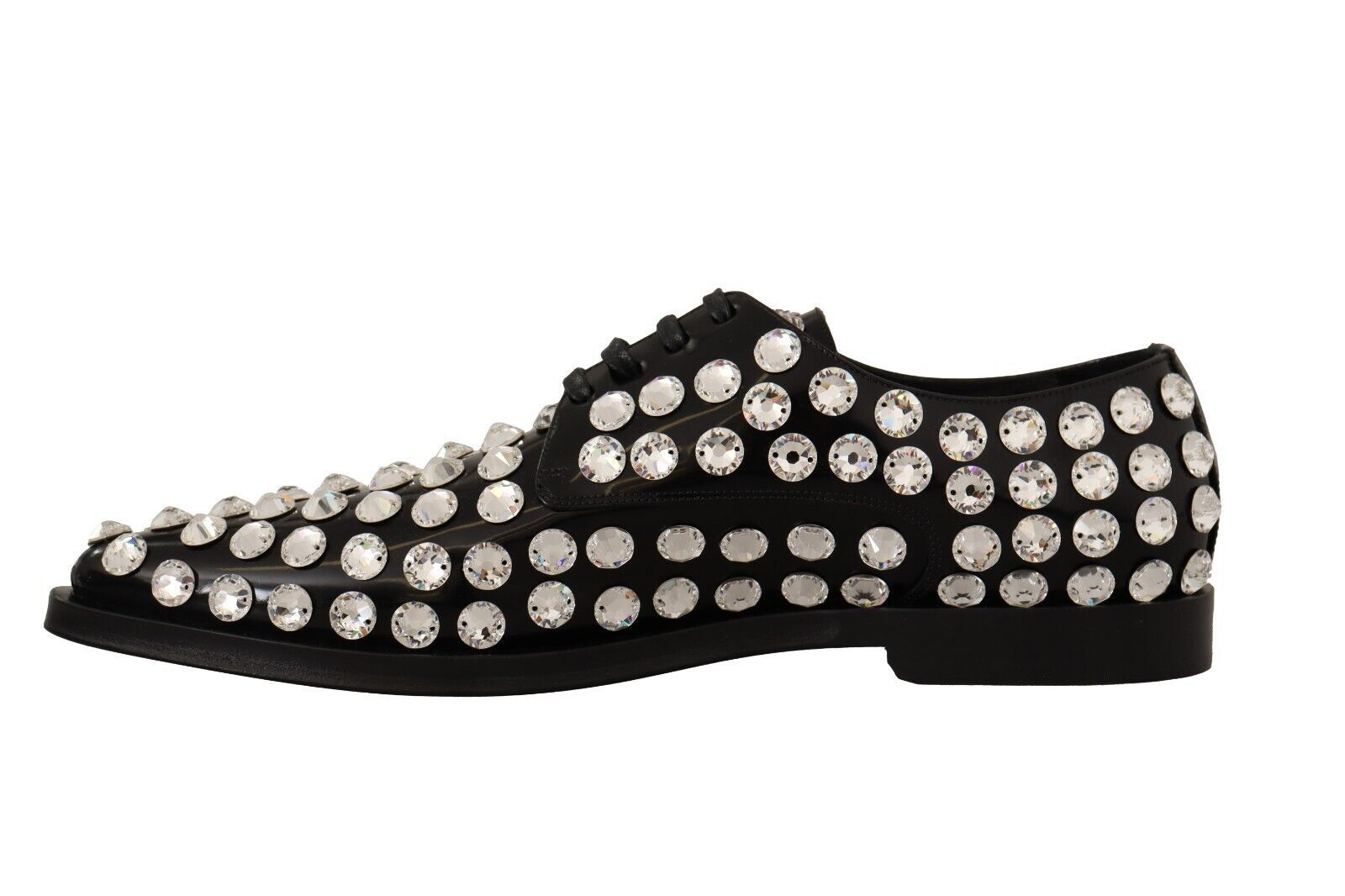 Dolce & Gabbana Black Leather Crystals Lace Up Formal Shoes Dolce & Gabbana