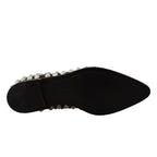 Dolce & Gabbana Black Leather Crystals Lace Up Formal Shoes
