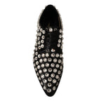Dolce & Gabbana Black Leather Crystals Lace Up Formal Shoes