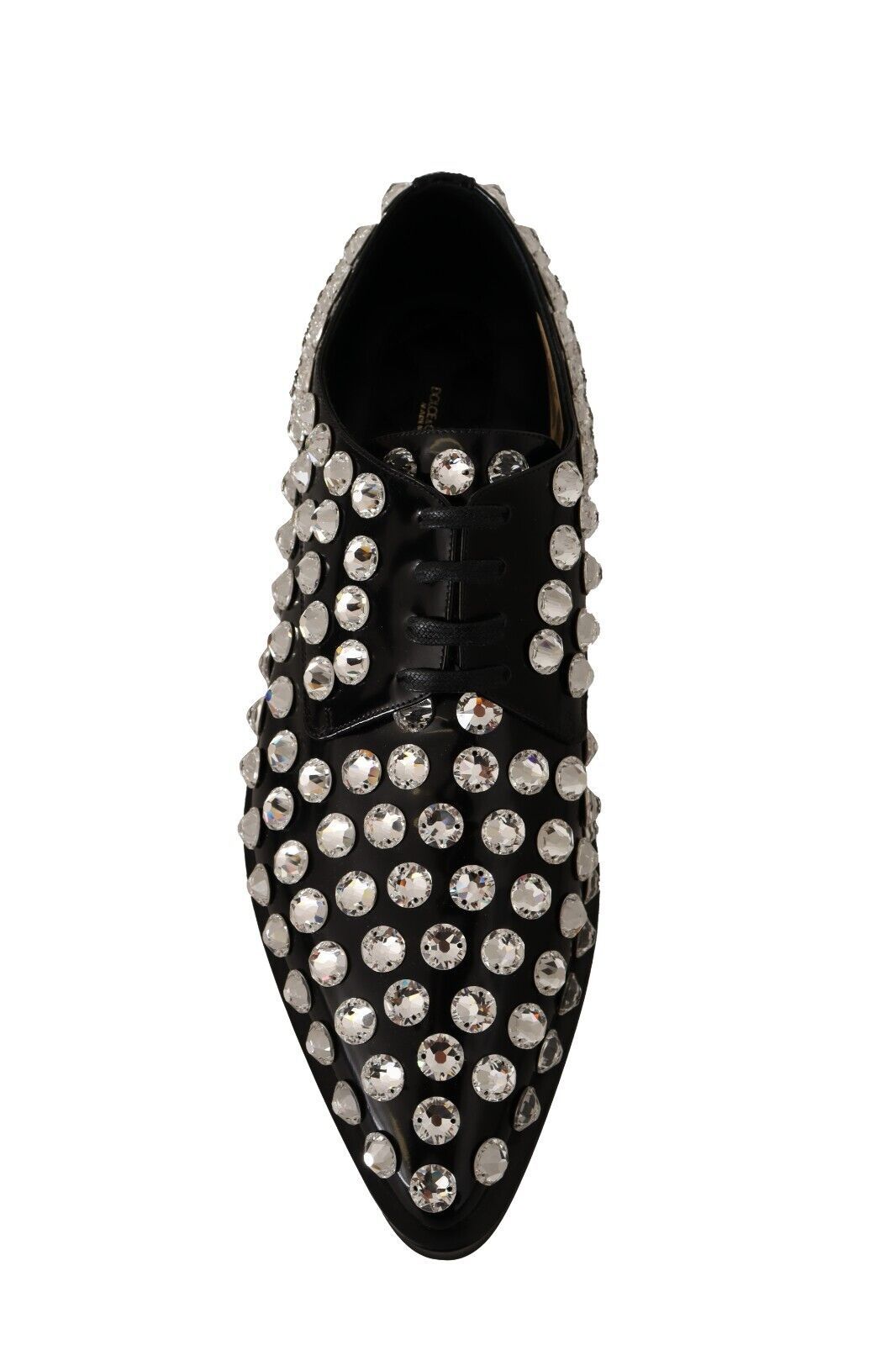 Dolce & Gabbana Black Leather Crystals Lace Up Formal Shoes Dolce & Gabbana