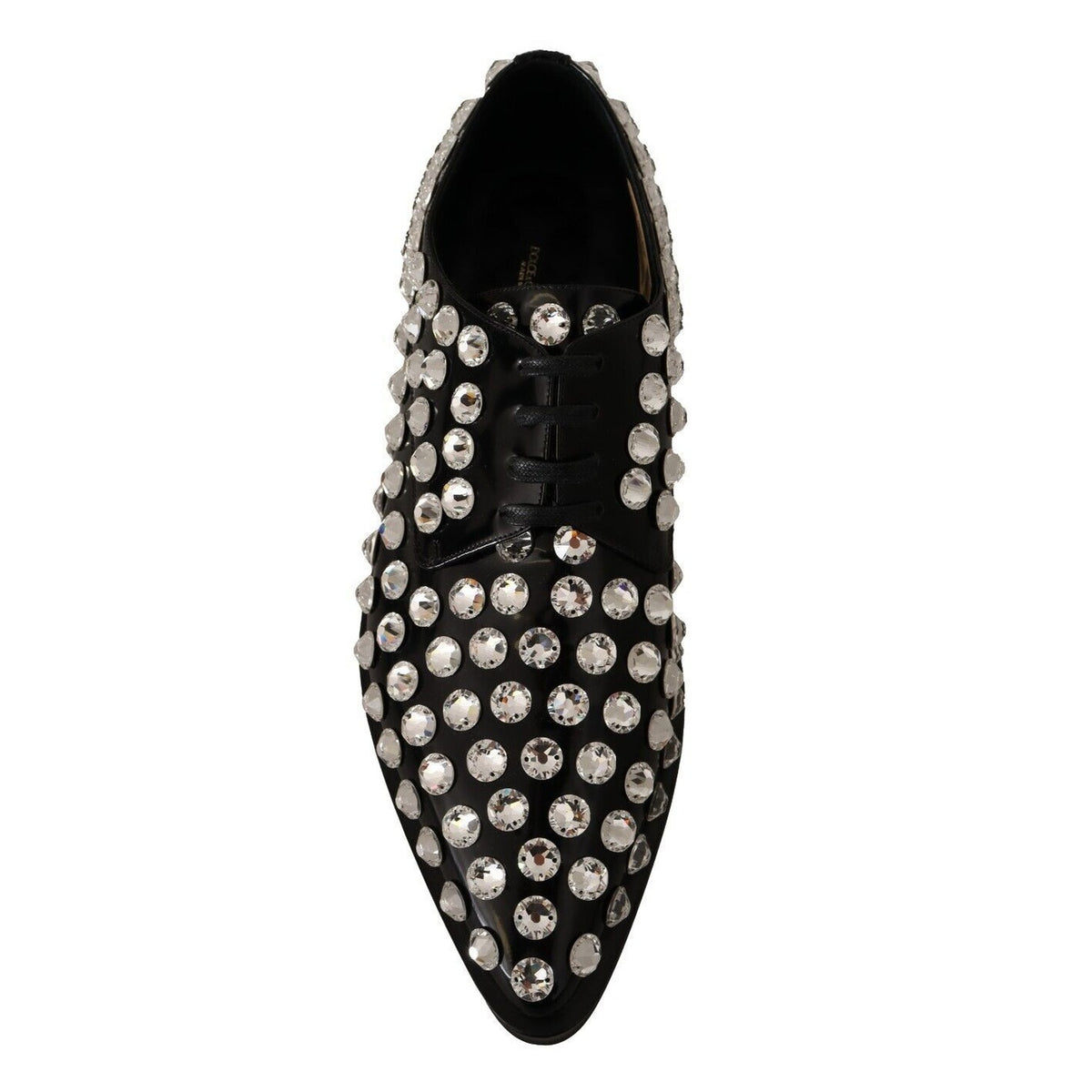 Dolce & Gabbana Black Leather Crystals Lace Up Formal Shoes