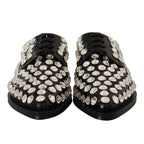 Dolce & Gabbana Black Leather Crystals Lace Up Formal Shoes