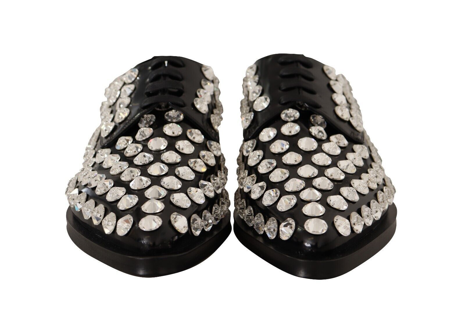 Dolce & Gabbana Black Leather Crystals Lace Up Formal Shoes Dolce & Gabbana