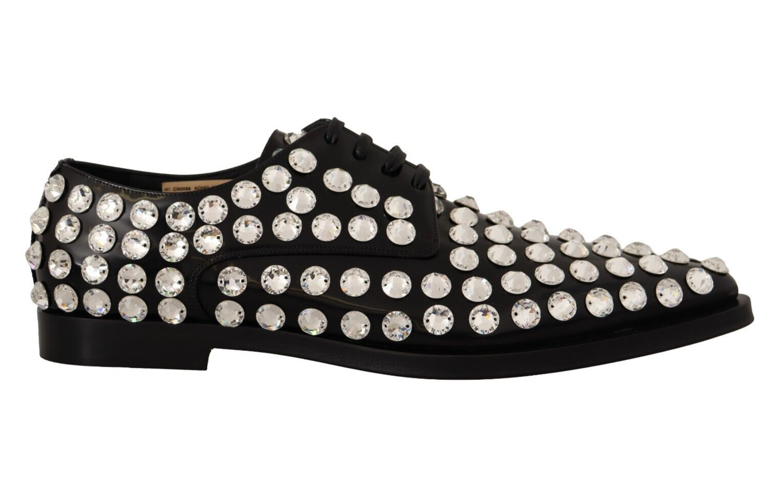 Dolce & Gabbana Black Leather Crystals Lace Up Formal Shoes Dolce & Gabbana
