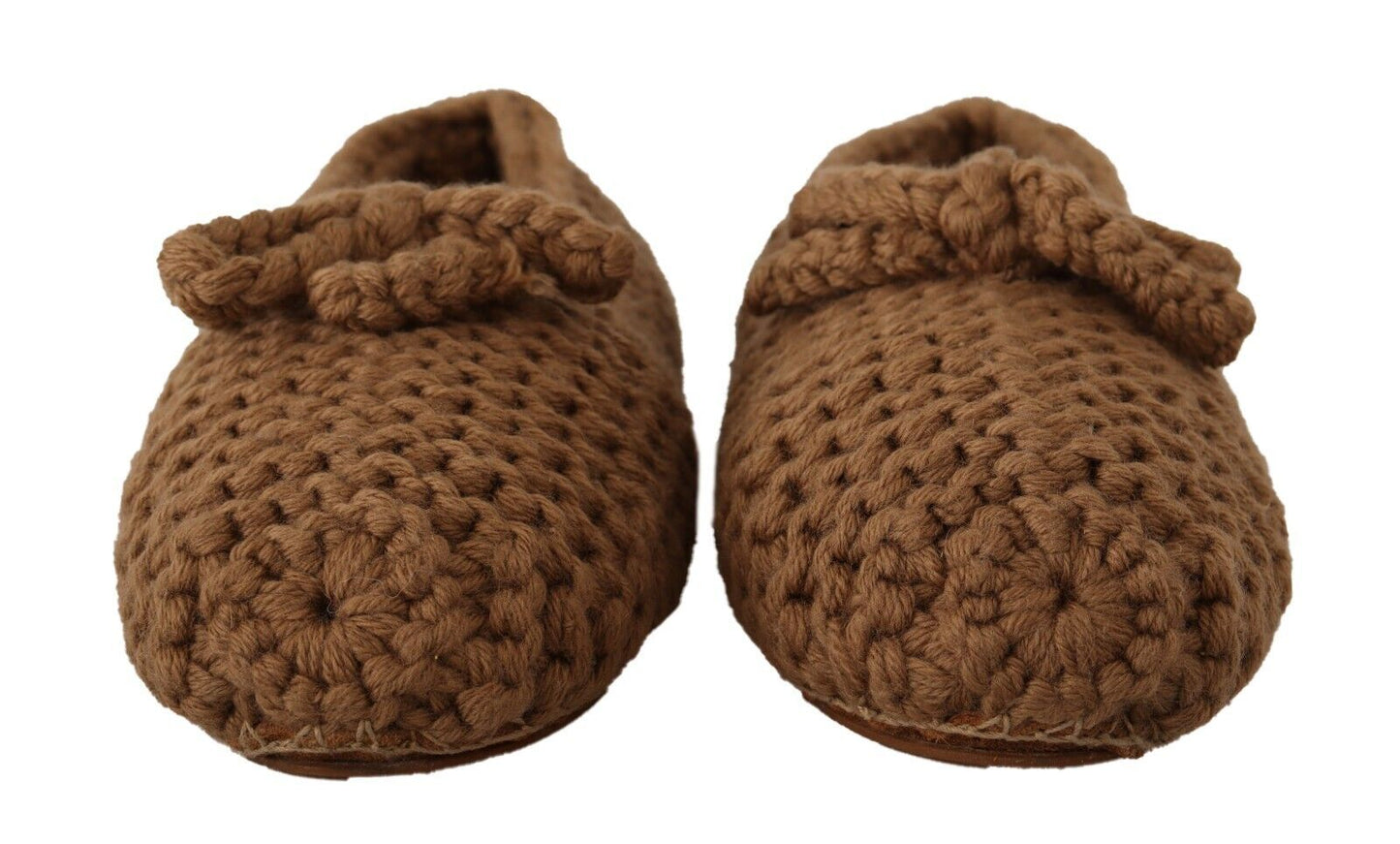 Dolce & Gabbana Brown Slip On Ballerina Flats Wool Knit Shoes Dolce & Gabbana