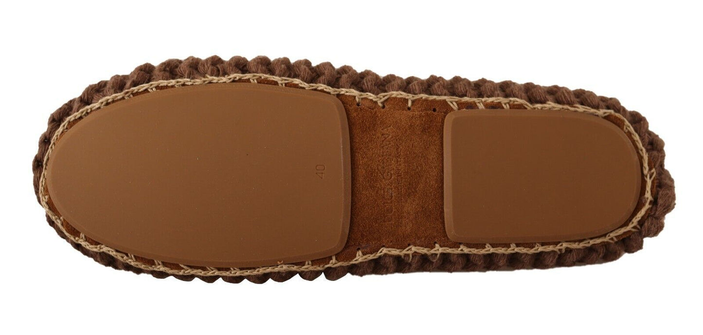 Dolce & Gabbana Brown Slip On Ballerina Flats Wool Knit Shoes Dolce & Gabbana