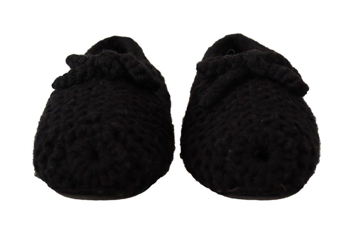 Dolce & Gabbana Black Slip On Ballerina Flats Wool Knit Shoes Dolce & Gabbana