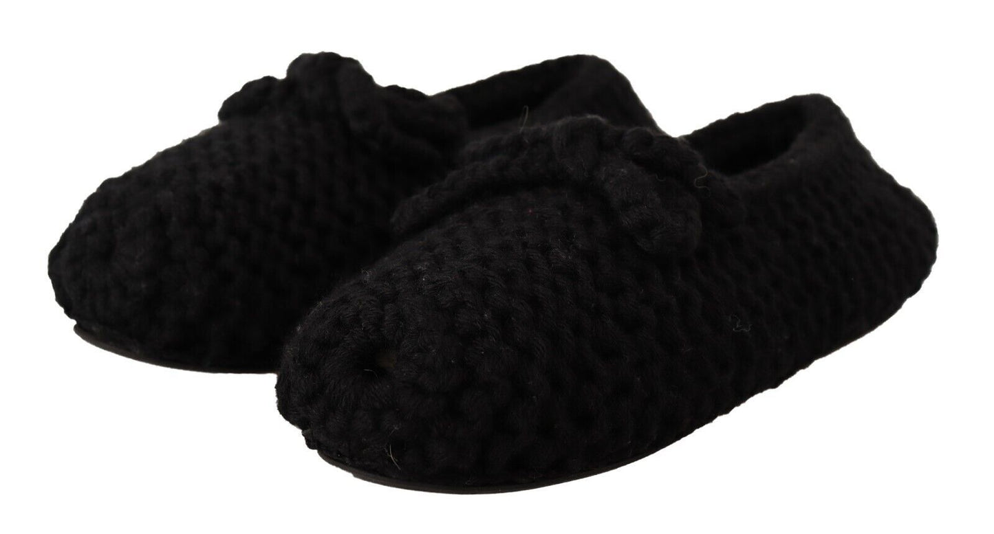 Dolce & Gabbana Black Slip On Ballerina Flats Wool Knit Shoes Dolce & Gabbana