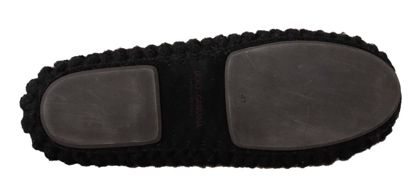 Dolce & Gabbana Black Slip On Ballerina Flats Wool Knit Shoes Dolce & Gabbana