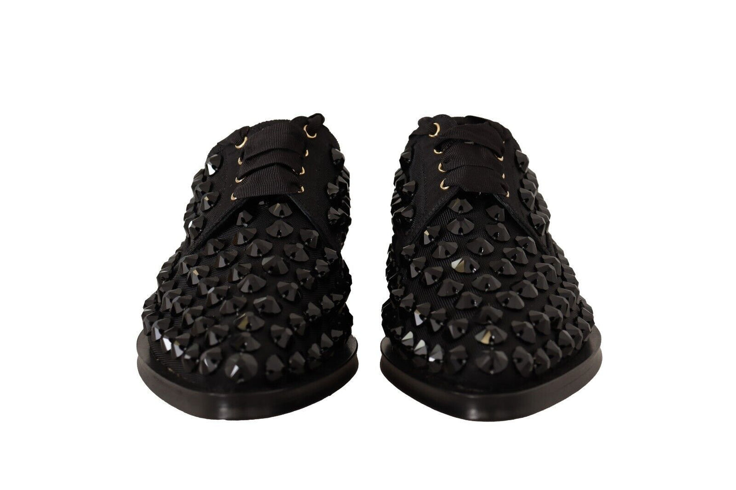 Dolce & Gabbana Black Lace Up Studded Formal Flats Shoes Dolce & Gabbana