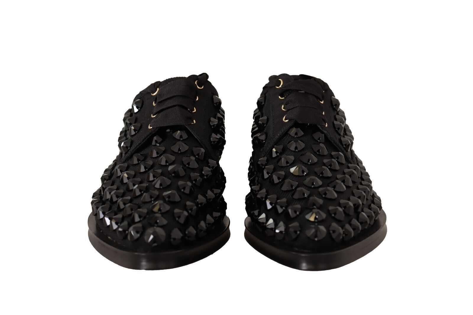 Dolce & Gabbana Black Lace Up Studded Formal Flats Shoes Dolce & Gabbana