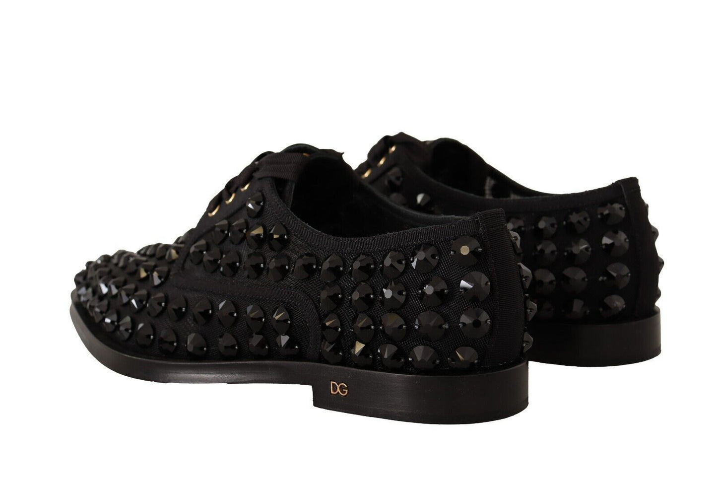 Dolce & Gabbana Black Lace Up Studded Formal Flats Shoes Dolce & Gabbana