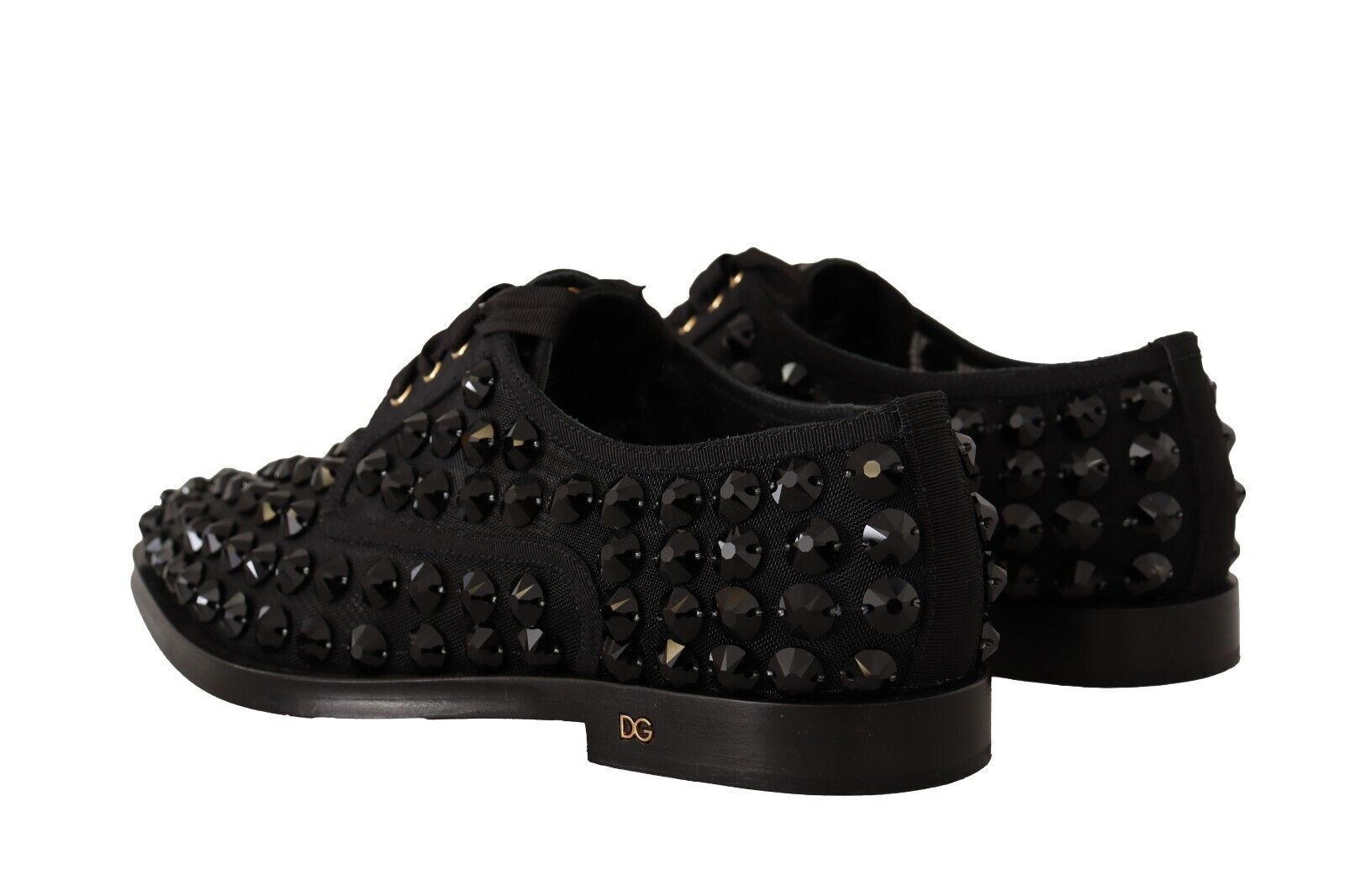 Dolce & Gabbana Black Lace Up Studded Formal Flats Shoes Dolce & Gabbana