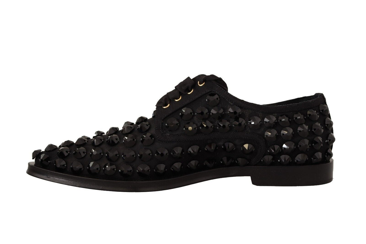 Dolce & Gabbana Black Lace Up Studded Formal Flats Shoes Dolce & Gabbana
