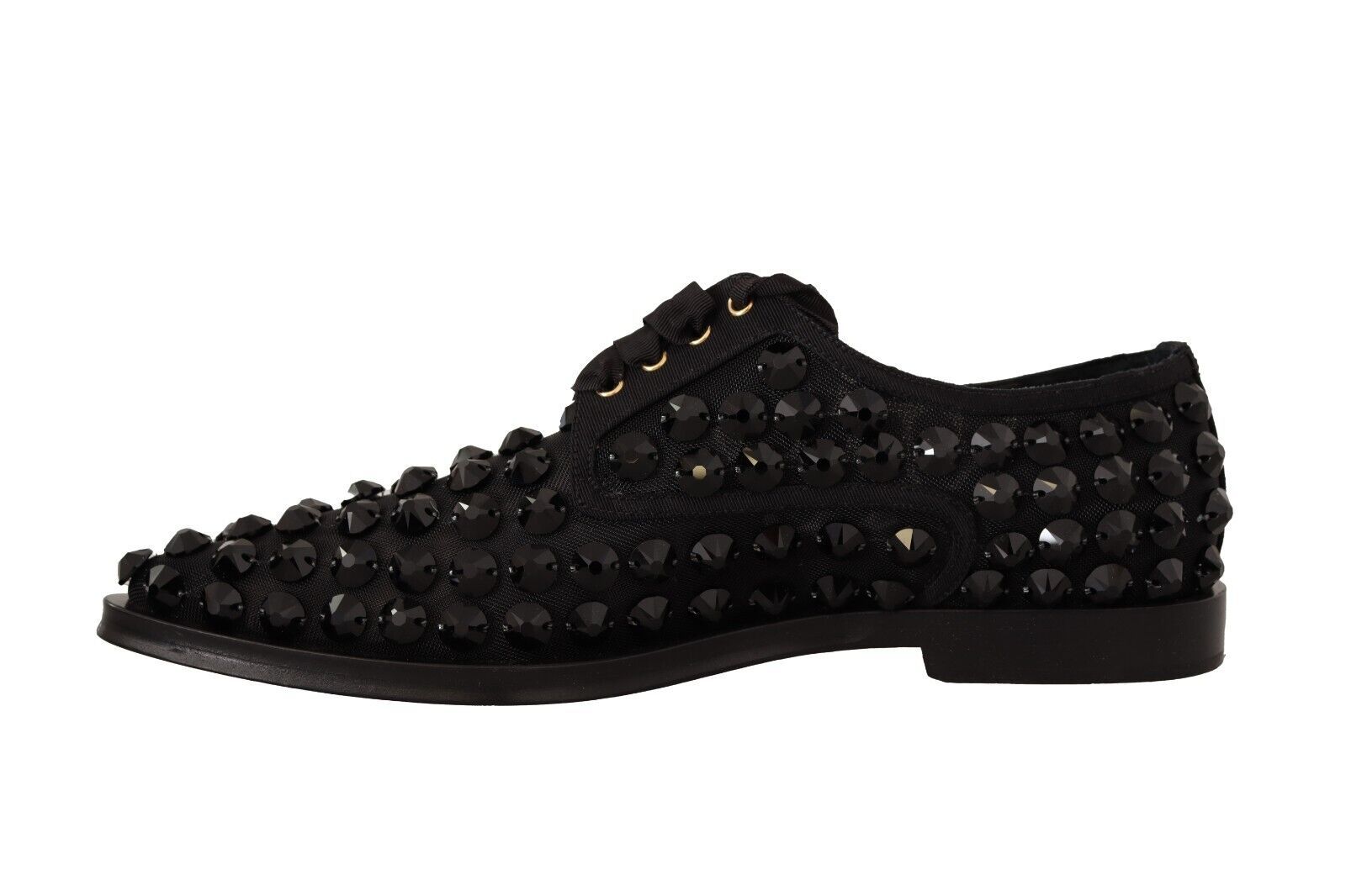 Dolce & Gabbana Black Lace Up Studded Formal Flats Shoes Dolce & Gabbana