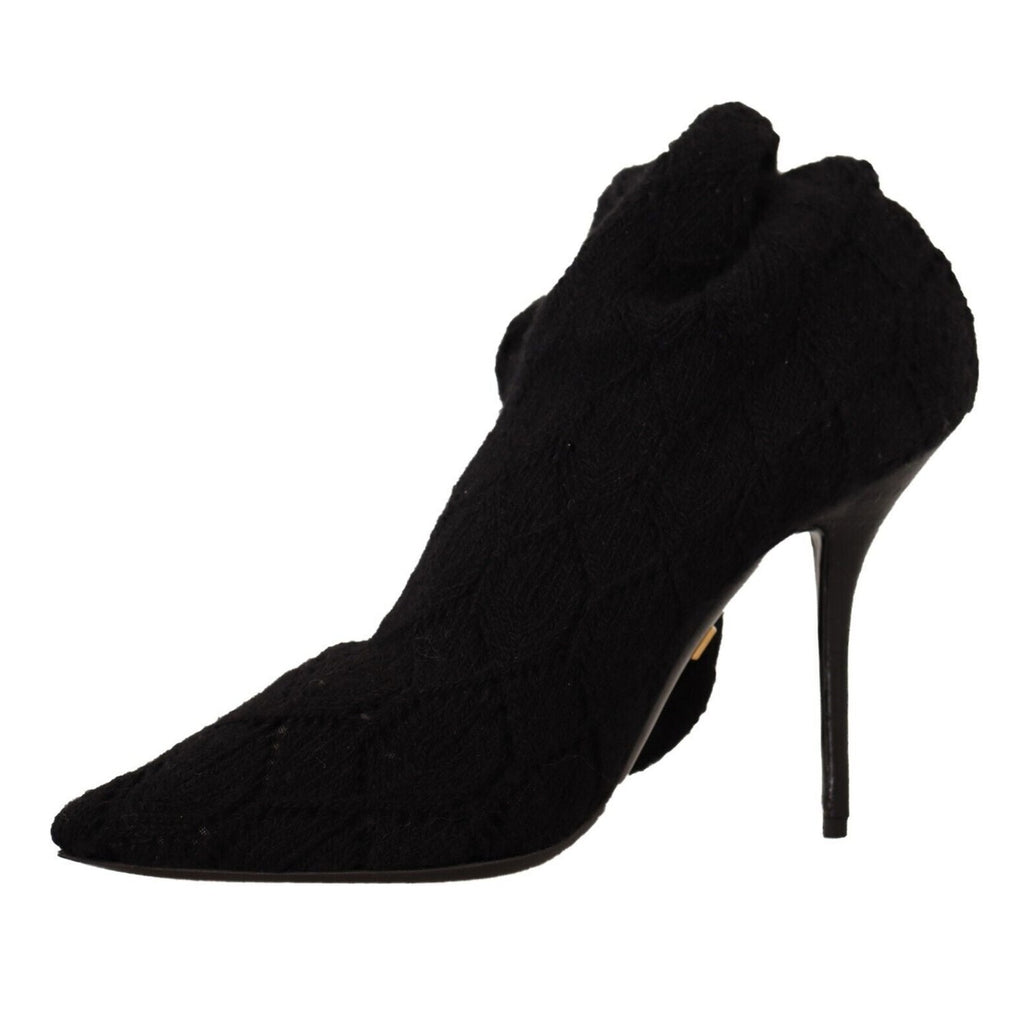 Dolce & Gabbana Black Stretch Socks Knee High Booties Shoes