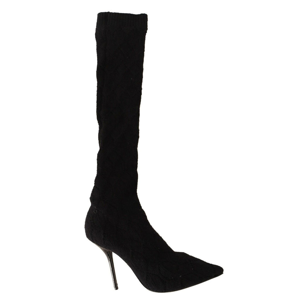 Dolce & Gabbana Black Stretch Socks Knee High Booties Shoes