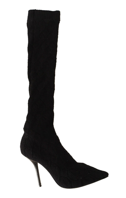 Dolce & Gabbana Black Stretch Socks Knee High Booties Shoes Dolce & Gabbana