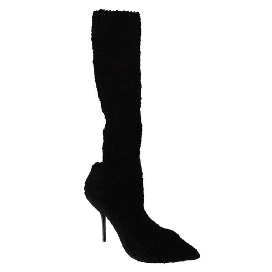 Dolce & Gabbana Black Stretch Socks Knee High Booties Shoes