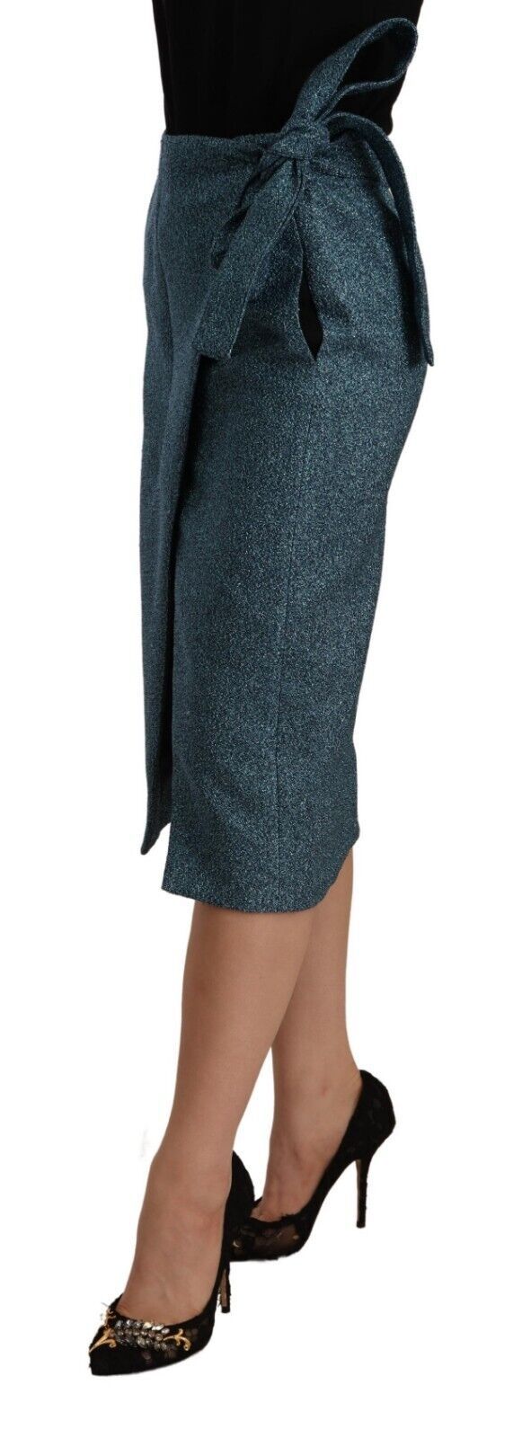 Koonhor Blue High Waist Pencil Straight Wrap Style Skirt Koonhor