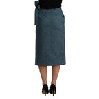 Koonhor Blue High Waist Pencil Straight Wrap Style Skirt